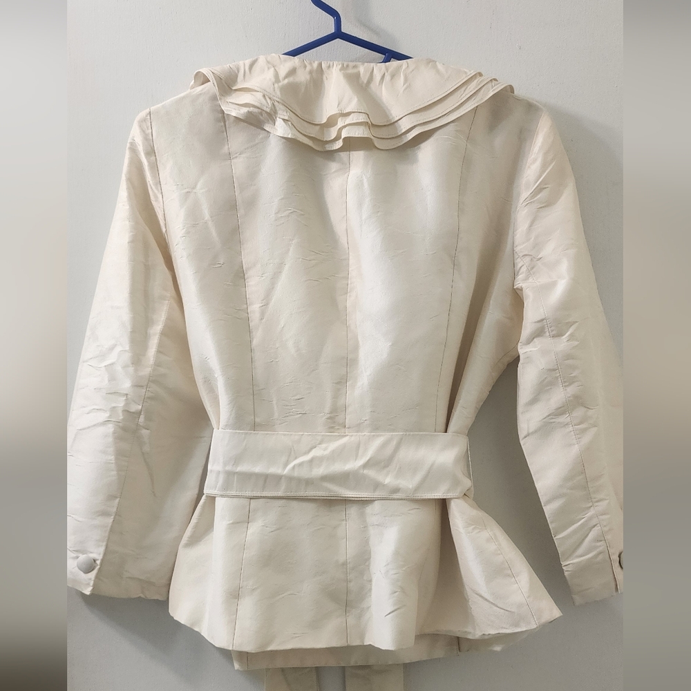 Vintage Rickie Freeman Teri Jon E Cream 100 % Silk Peplum Ruffle Jacket Size 6 - Picture 7 of 10